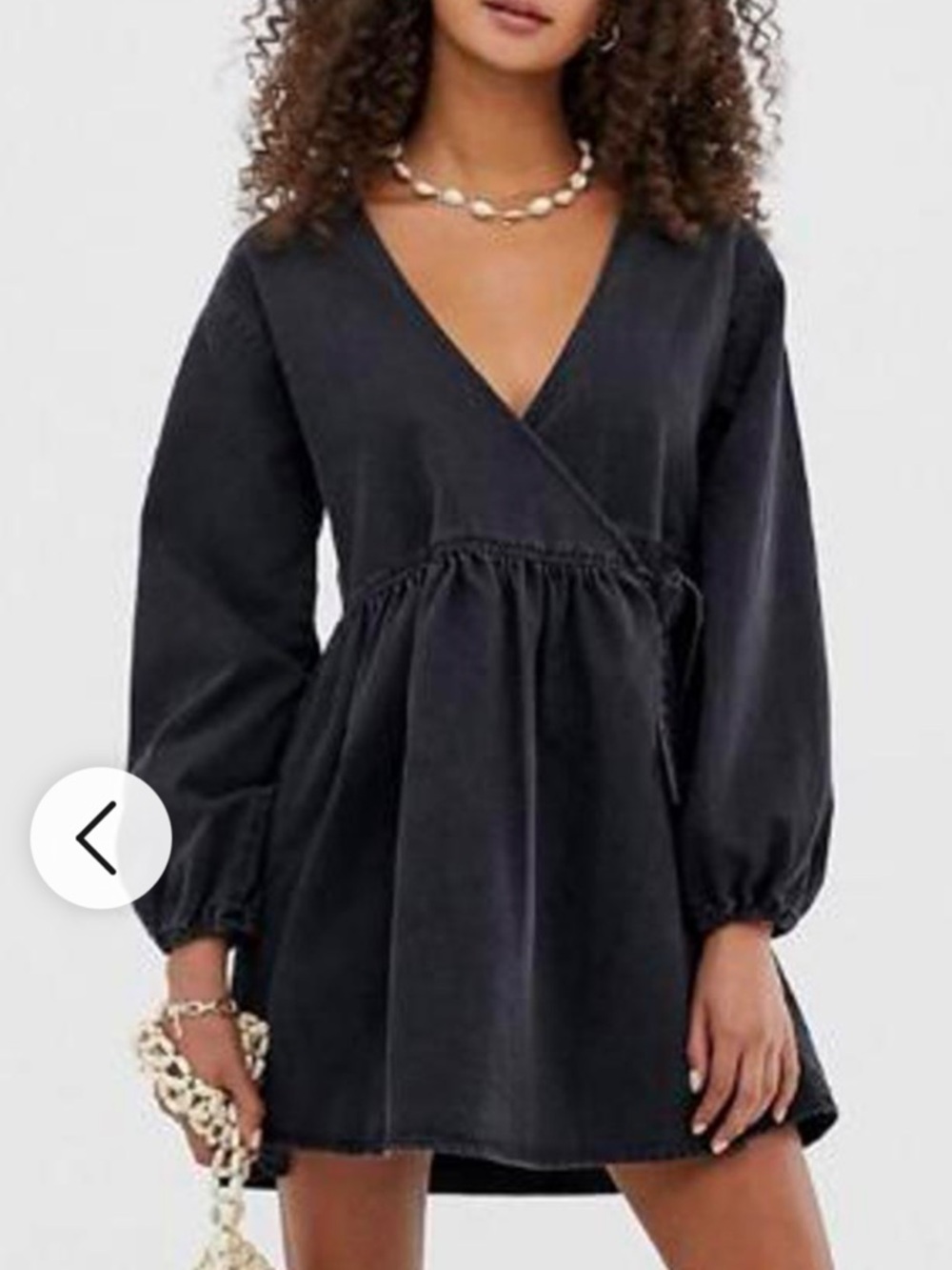 ASOS bubble sleeve dark gray denim mini wrap dress feminine casual Streetwear 12